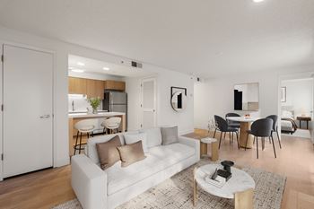 Contemporary hall with sofa and dining